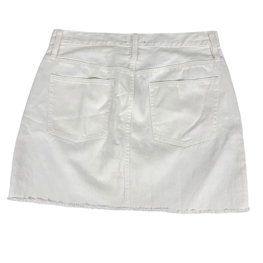 J Crew Denim Mini Skirt Frayed Raw Hem Distressed Size 31 White